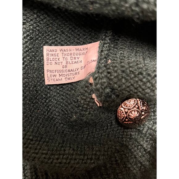 Vtg LL Bean 100% Wool Cardigan Nordic Alpine Green Red Trim Large Grandmacore - Picture 6 of 10